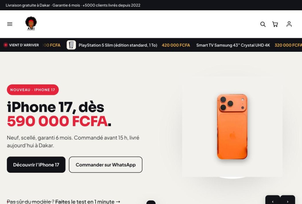 Capture d’écran de la boutique en ligne AMI Informatique