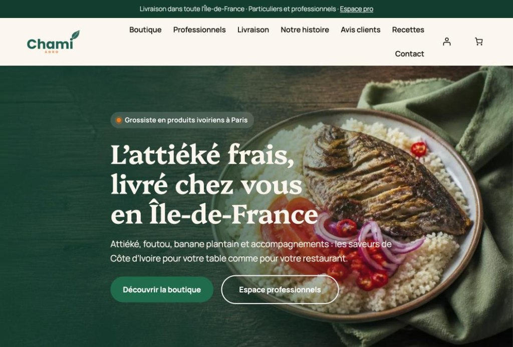Capture d’écran de la boutique en ligne Chami Agro