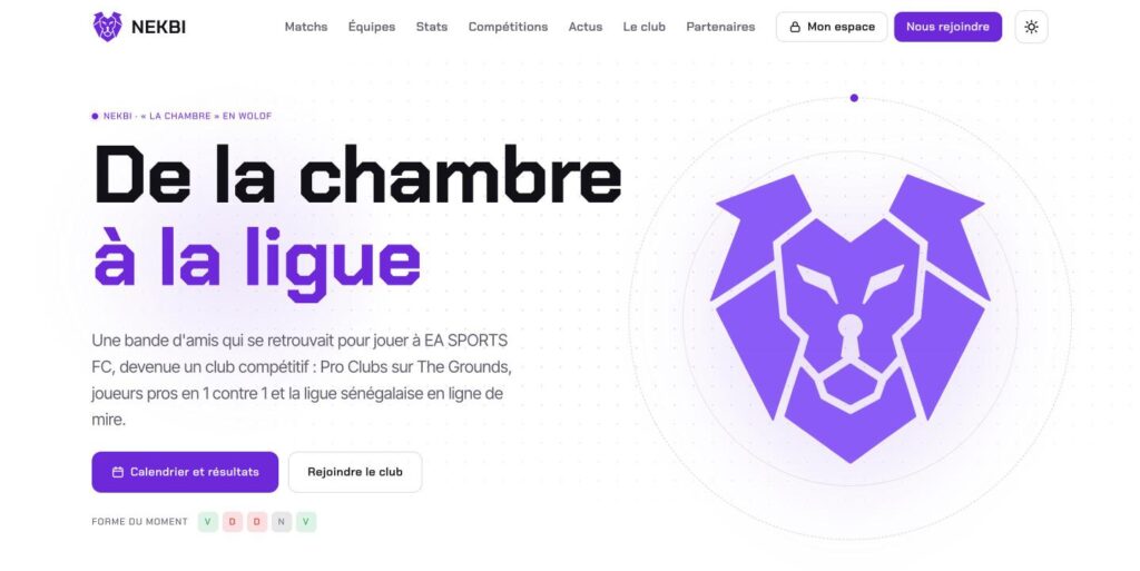 Capture d’écran du site du club esport NEKBI