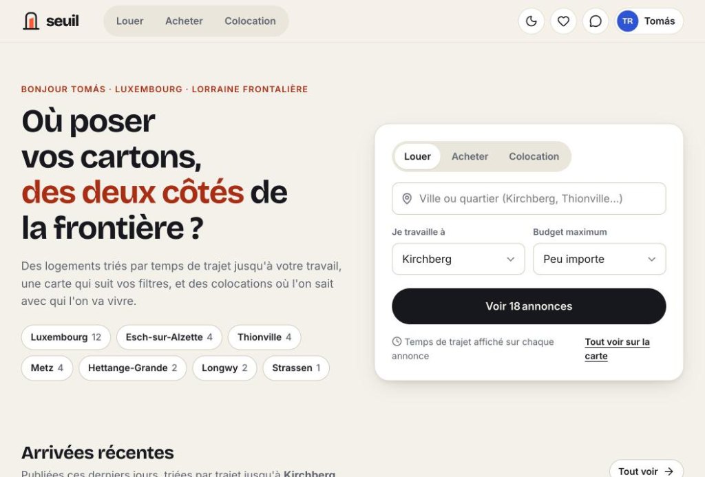 Capture d’écran du portail immobilier Seuil